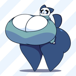 anthro anthrofied big_breasts big_butt breasts butt cleavage_cutout clothed clothing cute_fangs cutout eyelashes fangs female freckles fur glistening glistening_butt huge_breasts huge_butt hyper hyper_breasts hyper_butt pattern_background pokemorph raised_tail simple_background smile smirk solo standing striped_background sweater tail teeth thick_thighs three-quarter_view topwear turtleneck white_body white_eyes white_fur wide_hips dewbber nintendo pokemon connie_(misterman0826) generation_5_pokemon oshawott pokemon_(species) 1:1 2022 absurd_res digital_media_(artwork) hi_res