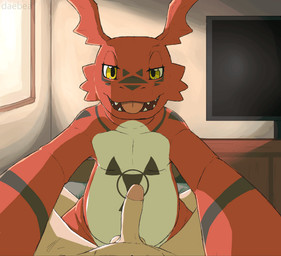 anal anal_penetration anthro anthro_penetrating anthro_penetrating_human balls bed bedroom bouncing_balls dominant dominant_male duo first_person_view from_front_position furniture genitals glans human_on_anthro human_penetrated human_pov humanoid_genitalia humanoid_penis inside interspecies looking_at_viewer looking_pleasured lying male male/male male_penetrated male_penetrating male_penetrating_male male_pov naughty_face on_back on_bed penetrated_pov penetration penile penile_penetration penis penis_in_ass receiving_pov sex submissive submissive_male swinging_penis teeth tongue tongue_out yellow_eyes daebea bandai_namco digimon digimon_(species) guilmon human mammal 2d_animation animated frame_by_frame hi_res