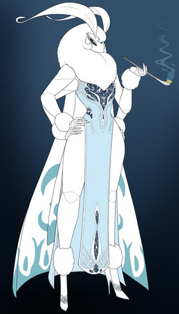antennae_(anatomy) anthro biped clothed clothing dress eyelashes female footwear fur high_heels multi_arm multi_limb neck_tuft pipe pumps shoes smoke smoking smoking_pipe solo tuft wide_hips wings crovirus muira_aldonesis arthropod insect lepidopteran moth absurd_res hi_res