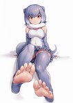 breasts brown_eyes camel_toe clothing feet female foot_focus frill_(anatomy) greek_toe grey_hair hair legwear looking_at_viewer neck_frill short_hair simple_background sitting smile solo thigh_highs a0mo6_(artist) kemono_friends asian_small-clawed_otter_(kemono_friends) animal_humanoid humanoid mammal mammal_humanoid mustelid mustelid_humanoid otter otter_humanoid absurd_res hi_res