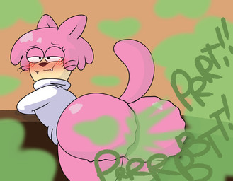 anthro big_butt black_eyes black_nose blush butt clothing crossgender fangs fart fart_cloud fart_fetish female fur half-closed_eyes huge_butt looking_back mtf_crossgender narrowed_eyes pink_body pink_fur pink_tail rear_view smile solo sweater tail tan_body tan_fur teeth thick_thighs topwear whiskers white_clothing white_sweater white_topwear wide_hips brappycatty hanna-barbera jellystone_(hbo_max) top_cat_(series) choo-choo_(top_cat) domestic_cat felid feline felis mammal 2026 absurd_res digital_media_(artwork) hi_res