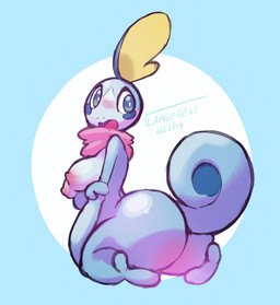 anthro anthrofied areola biped blue_background blue_body blue_cheeks blue_eyes blue_skin blush body_blush butt butt_blush cheek_spots female mostly_nude nipples pattern_background pink_areola pink_nipples pokemorph pupils scarf scarf_only simple_background solo white_background white_pupils dorkinhorkin nintendo pokemon generation_8_pokemon pokemon_(species) reptile scalie sobble 2019 hi_res