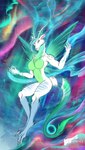 action_pose anthro aurora_(phenomenon) blue_body breasts detailed_background female green_body horn insect_wings jewelry looking_at_another multicolored_body pose sky skyscape smile solo tail tail_motion tailwag white_body wings hynvale mythology juno_(viktorlyovkin) canid canine canis deity dragon hybrid mammal mythological_creature mythological_scalie scalie wolf hi_res pinup