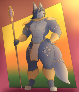 abs anthro armwear biceps big_butt biped bottomwear bulge butt clothing crossgender detailed_bulge ftm_crossgender genital_outline green_eyes hand_on_hip headgear headwear holding_object jewelry legwear loincloth male male_anthro manly markings melee_weapon muscular muscular_anthro muscular_male necklace neckwear pecs penis_outline polearm shoulder_pads simple_background solo spear tail thick_thighs tribal tribal_clothing weapon wide_hips photolol.03 nintendo star_fox krystal_(star_fox) canid canine canis fox mammal hi_res