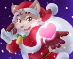 bell blush clothing costume heart_symbol holidays male santa_costume snow solo muk_ml christmas lifewonders tokyo_afterschool_summoners sitri_(tas) domestic_cat felid feline felis mammal