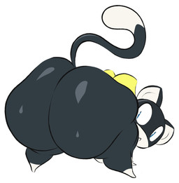 all_fours anthro big_butt big_eyes black_body black_fur blue_eyes bottom_heavy butt chibi crouching dipstick_limbs dipstick_tail fur huge_butt kerchief looking_back male male_anthro markings mask neckerchief neckwear shortstack shortstack_male simple_background solo tail tail_markings thick_thighs white_background white_body white_fur white_markings yellow_kerchief yellow_neckerchief arizonathevixen atlus megami_tensei persona_(series) persona_5 sega morgana_(persona) domestic_cat felid feline felis mammal tuxedo_cat 2023 digital_media_(artwork) hi_res