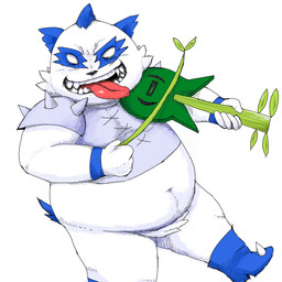 anthro armor bamboo blue_body blue_fur bottomless bowed_string_instrument cheek_tuft clothed clothing crotch_tuft facial_markings facial_tuft footwear fur head_markings male markings musical_instrument navel no_pupils one_leg_up open_mouth overweight overweight_male pauldron raised_leg sharp_teeth shirt shoes simple_background solo string_instrument tail tail_tuft teeth tongue tongue_out topwear tuft violin white_background white_eyes nareo bemani konami pop'n_music pandeth_(pop'n_music) bear giant_panda mammal 1:1 2017