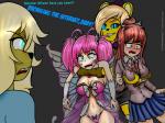 blonde_hair breast_grab breasts brown_hair cleavage clothed clothing corpse crossgender female fur green_eyes group hair hand_on_breast pink_hair ponytail text what wings yellow_body yellow_fur zachthehedgehog97-2 doki_doki_literature_club! five_nights_at_freddy's five_nights_at_freddy's_3 huniepop scottgames team_salvato blondie_(zachthehedgehog) charlotte_berrydew fan_character golden_freddy_(fnaf) kyu_sugardust monika_(doki_doki_literature_club!) springtrap_(fnaf) bear lagomorph leporid mammal rabbit english_text hi_res