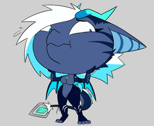 4_toes anthro back_wings black_eyebrows blue_body blue_eyes blue_horn bodily_fluids breasts chest_gem confusion countershading eyebrows eyelashes featureless_breasts featureless_crotch feet female fingers gem grey_background hair hands_on_own_face head_expansion horn hyper hyper_head inflation markings mouth_closed no_navel no_pupils noseless nude nude_anthro nude_female pointy_ears simple_background solo standing striped_inner_ear sweat tail toes white_toe_claws wings hectorcollector mythology dragon mythological_creature mythological_scalie scalie 2025 digital_media_(artwork) hi_res