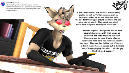 anthro black_body black_fur black_highlights brown_body brown_fur brown_hair clothed clothed_anthro clothed_male clothing eyewear fur glasses hair highlights_(coloring) looking_at_viewer male multicolored_body multicolored_fur multicolored_hair pencil q&a shirt solo t-shirt talking_to_viewer topwear two_tone_body two_tone_fur two_tone_hair wearing_glasses psikokinetic warfaremachine_(modeler) sublime psiko_(psikokinetic) canid canine canis jackal mammal 2024 3d_(artwork) absurd_res digital_media_(artwork) hi_res source_filmmaker_(artwork)