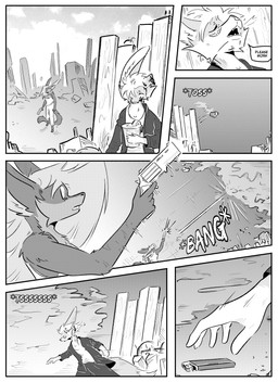 4_ears anthro blood bodily_fluids clothed clothing eyes_closed female inner_ear_fluff male multi_ear outside scar shooting_gun speech_bubble text tuft kifyun2 kif_yppreah mia_smith canid canine fox mammal absurd_res black_and_white comic english_text hi_res monochrome