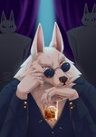 anthro beverage big_ears clothing eyewear group male pawpads suit sunglasses trio kettimurr illumination_entertainment sing_(movie) jimmy_crystal arctic_wolf canid canine canis mammal wolf hi_res