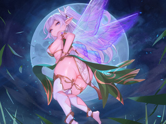 anthro big_breasts big_butt biped breasts butt clothed clothing eyelashes female grey_hair hair humanoid_pointy_ears legwear looking_at_viewer looking_back low-angle_view pigtails pointy_ears pupils thick_thighs thigh_highs translucent translucent_wings wide_hips wings worm's-eye_view moco_(artist) fairy humanoid 4:3