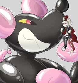 ambiguous_gender anthro balloon balloon_fetish extreme_size_difference inflatable macro micro permanent_smile size_difference squeakscape animate_inanimate felid living_balloon living_inflatable mammal murid murine rat rodent absurd_res hi_res
