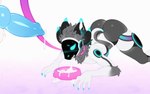 ahegao all_fours anthro blue_penis blush blush_lines bodily_fluids bowl bubble_butt butt collar container cum cum_in_bowl cum_in_container cum_in_mouth cum_inside drinking drinking_cum duo genital_fluids genitals leash looking_pleasured machine male male/male penis pet_bowl pink_leash submissive batya anstheprotogen protogen hi_res
