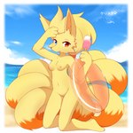 anthro blush breasts day female genitals looking_at_viewer medium_breasts nipples nude outside pink_nipples pokemorph pussy solo yellow_body kryztar nintendo pokemon generation_1_pokemon ninetales pokemon_(species) 1:1 absurd_res hi_res