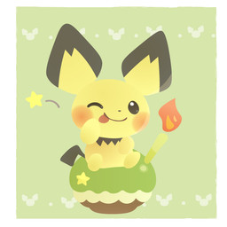 ambiguous_gender border cake candle dessert fire food one_eye_closed poke_puff sitting smile solo star tongue tongue_out white_border wink kanannbo nintendo pokemon generation_2_pokemon pichu pokemon_(species) 1:1 2015