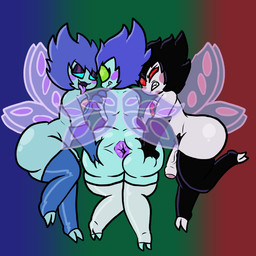 anus big_butt big_penis black_hair blue_body blue_eyes blue_hair blue_skin butt clothing femboy genitals gloves green_eyes hair handwear legwear male omnitrix penis red_eyes selfcest spread_butt spreading square_crossover thigh_highs tongue tongue_out wings chibitay ben_10 cartoon_network albedo_(ben_10) ben_23 pesky_dust alien fairy nemuina 1:1 absurd_res hi_res