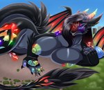 anthro areola back_wings big_breasts big_feet breasts city crystal crystal_horn crystals_on_the_body extreme_size_difference feet female fluffy forest fur group horn iridescent lights lying_on_ground macro markings multicolored_areola nipples nude nude_female on_ground park plant playing pseudo_horn rainbow rainbow_areola rainbow_nipples size_difference smile smiling_at_another solo_focus striped_markings stripes tree trio wide_hips wings xjadynx milkydreams mythologic mythology seraphine crystal_dragon dragon mythological_creature mythological_scalie scalie absurd_res hi_res