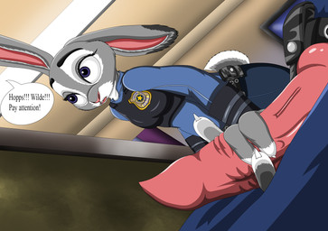 animal_genitalia animal_penis anthro canine_genitalia canine_penis clothing duo female genitals handjob male male/female offscreen_character penile penis police police_uniform public sex stealth_sex under_table uniform dragonkris disney zootopia judy_hopps nick_wilde canid canine fox lagomorph leporid mammal rabbit 2018 hi_res