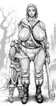 abs armor big_breasts bodily_fluids breasts clothing club_(weapon) duo eyelashes female footwear hair headgear helmet horn horned_helmet huge_breasts larger_female male melee_weapon muscular muscular_female navel nipples plant pointy_ears shoes size_difference smaller_male sweat tree weapon double_deck bethesda_game_studios microsoft skyrim the_elder_scrolls human humanoid mammal 2025 hi_res monochrome