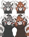 :3 :< >:3 anthro bar_emanata biped black_body black_fur black_inner_ear black_nose blush blush_stickers brown_body brown_fur brown_inner_ear cheek_tuft circle_eyebrows duo emanata eyebrows facial_tuft fluffy front_view fur grey_body grey_eyes grey_fur grey_tail hands_behind_head head_tuft kemono looking_at_viewer male male_anthro markings multicolored_body multicolored_ears multicolored_fur multicolored_tail navel neck_tuft nude open_mouth orange_body orange_fur orange_tail pupils ring_(marking) ringed_tail ruff simple_background slightly_chubby slit_pupils smile striped_markings striped_tail stripes tail tail_markings tuft two_tone_ears two_tone_tail white_background white_body white_ears white_fur white_tail x_navel young young_anthro young_male fuyugaki15 ailurid mammal red_panda 2024 bust_portrait colored half-length_portrait hi_res multiple_images portrait