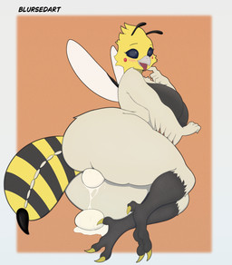 ambiguous_fluids antennae_(anatomy) anthro arthropod_abdomen beak big_breasts big_butt black_body black_eyes breasts butt claws egg feathers female grey_body grey_feathers insect_wings looking_at_viewer lying nude on_side open_mouth oviposition red_cheeks simple_background smile solo stinger toe_claws wings yellow_body yellow_feathers blursedart phoebe_the_queen_birbee arthropod avian bee bird cockatiel cockatoo hybrid hymenopteran insect parrot 2026 absurd_res hi_res signature