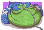 5_fingers 5_toes alistair_(hugefatfat) anthro belly belly_expansion belly_inflation big_belly big_moobs bloated blue_body blue_bottomwear blue_clothing blue_shorts bottomwear claws clothing darksidesf dinosaur drinking expansion fangs feet fingers green_belly hi_res hose hose_inflation huge_belly huge_thighs hyper hyper_belly immobile inflation liquid_inflation looking_at_self looking_down looking_down_at_self male moobs morbidly_obese morbidly_obese_anthro morbidly_obese_male obese obese_anthro obese_male overweight overweight_anthro overweight_male prehistoric_species purple_eyes reptile scalie sequence shorts solo striped_arms teeth thick_thighs toes torn_clothing torn_underwear underwear weight_gain white_clothing white_underwear