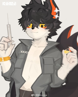 anthro biped black_body black_fur black_hair bulge clothed clothing ear_piercing fur hair holding_object looking_at_viewer male multicolored_body multicolored_fur open_clothing open_topwear overalls piercing solo standing syringe tail topwear two_tone_body two_tone_fur underwear white_body white_fur yellow_sclera k_ffc901 arknights hypergryph studio_montagne aak_(arknights) domestic_cat felid feline felis mammal 2024 absurd_res digital_media_(artwork) half-length_portrait hi_res portrait