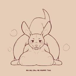 anthro ass_up big_breasts big_ears biped blush breasts dialogue eyebrows eyelashes female heart_eyes heart_symbol looking_at_viewer mommy_kink nipple_outline nipples open_mouth plushie simple_background solo tail text wide_hips cold-blooded-twilight disney winnie_the_pooh_(franchise) kanga animate_inanimate kangaroo living_plushie macropod mammal marsupial 1:1 2025 digital_media_(artwork) english_text hi_res monochrome