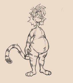 accessory anthro belly claws fangs fur hair hair_accessory hairband half-closed_eyes looking_at_viewer male markings narrowed_eyes navel nude open_mouth overweight overweight_anthro overweight_male paws slightly_chubby slightly_chubby_anthro slightly_chubby_male solo standing striped_body striped_fur striped_markings striped_tail stripes tail tail_markings teeth tongue whiskers scudmum maz_(scudmum) felid mammal pantherine tiger 2025 digital_drawing_(artwork) digital_media_(artwork) sketch