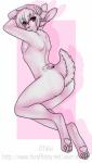 :< anthro biped butt femboy looking_at_viewer male nude paws purple_eyes simple_background solo dtalvi josie_sweet lagomorph leporid mammal rabbit hi_res