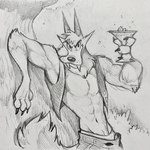 abs anthro bottomwear claws clothing fangs looking_at_viewer male muscular muscular_male navel pants pecs smile smirk solo teeth underwear piti_yindee hank_howell_(piti_yindee) canid canine canis mammal wolf 2024 graphite_(artwork) hi_res monochrome traditional_media_(artwork)