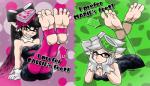 5_toes bare_shoulders barefoot breasts cleavage clothed clothing dress duo feet female foot_focus gloves handwear hat headgear headwear humanoid_feet looking_at_viewer lying plantigrade pseudo_hair smile soles stirrup_clothing suction_cup teeth tentacle_hair tentacles text toes yellow_eyes mostlyfunstuff nintendo splatoon callie_(splatoon) marie_(splatoon) squid_sisters_(splatoon) animal_humanoid cephalopod cephalopod_humanoid humanoid inkling marine marine_humanoid mollusk mollusk_humanoid absurd_res english_text hi_res signature cousins_(lore)