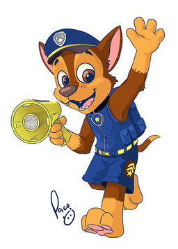 anthro arm_tuft barefoot blue_bottomwear blue_clothing blue_shorts blue_topwear bottomwear brown_body brown_ears brown_eyes brown_fur brown_nose cheek_tuft clothed clothing elbow_tuft facial_tuft fangs feet fur gesture glistening glistening_eyes gloves_(marking) leg_markings logo male male_anthro markings megaphone open_mouth open_smile orange_body orange_fur pawpads pink_pawpads police police_hat police_uniform shorts simple_background smile socks_(marking) solo standing teeth topwear tuft uniform waving waving_at_viewer white_background young young_anthro young_male pandapaco paw_patrol chase_(paw_patrol) canid canine canis domestic_dog german_shepherd herding_dog mammal pastoral_dog artist_logo signature
