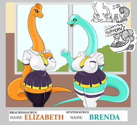 anthro big_breasts blue_body bottomwear breasts clothed clothed_anthro clothed_female clothed_human clothed_male clothing curvy_figure duo female fully_clothed fully_clothed_anthro fully_clothed_female inside long_neck long_tail male necktie non-mammal_breasts orange_body orange_tail pockets purple_bottomwear purple_clothing purple_skirt school_uniform shirt skirt standing tail teal_tail text thick_thighs topwear uniform wall_(structure) white_dress_shirt window yellow_necktie urusee584 brenda_(urusee584) cam_(urusee584) elizabeth_(urusee584) apatosaurus brachiosaurid brachiosaurus dinosaur diplodocid diplodocoid human macronarian mammal prehistoric_species reptile saurischian sauropod sauropodomorph scalie 2020 character_name colored digital_drawing_(artwork) digital_media_(artwork) english_description english_text hi_res