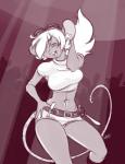 anthro blush bottomwear breasts clothed clothing eyes_closed female hair long_hair navel shirt shorts smile solo topwear chalo las_lindas tootsie mammal mouse murid murine rodent monochrome