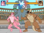 angry anthro athletic bulge duo fight fighting_ring male muscular slim wrestler wrestling hunterramirez canid canine canis kangaroo macropod mammal marsupial wolf hi_res