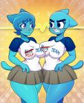 alternate_species angry anthro big_breasts big_butt blue_body blue_eyes blue_fur blue_hair blush breast_squish breasts breasts_frottage butt clothed clothing duo eye_contact female fur hair humanoidized looking_at_another mature_anthro mature_female mature_humanoid shirt short_hair side_view skirts square_crossover squish teeth text tight_clothing topwear wide_hips wetwasabi cartoon_network the_amazing_world_of_gumball nicole_watterson nicole_watterson_(the_fury) animal_humanoid cat_humanoid domestic_cat felid felid_humanoid feline feline_humanoid felis humanoid mammal mammal_humanoid 2019 absurd_res english_text hi_res signature