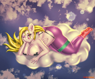 anthro anthrofied blonde_hair breasts clothed clothing eyeshadow feathered_wings feathers female furniture hair looking_at_viewer makeup navel pink_eyes sofa solo tape topless white_body white_feathers wings sixpathoffriendship hasbro my_little_pony mythology fan_character equid equine mammal mythological_creature mythological_equine pegasus 2015 digital_media_(artwork) source_request unavailable_at_source
