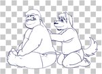 anthro back_massage biped clothing duo eyewear glasses male overweight overweight_male sitting underwear fatyogi canid canine canis mammal wolf 2013