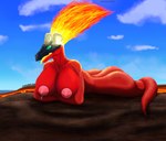 anthro areola big_breasts breasts butt cloud female lava nipples outside sky smile solo tail tongue goldgalaxy2004 mythology nintendo the_legend_of_zelda volvagia dragon elemental_creature lava_creature mineral_fauna mythological_creature mythological_scalie scalie absurd_res hi_res