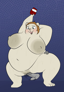 anthro belly big_breasts blush bodily_fluids breasts clothing disembodied_penis female female_focus female_penetrated genitals hat headgear headwear holding_clothing holding_hat holding_headgear holding_headwear holding_object huge_breasts male male/female male_penetrating male_penetrating_female nipples obese obese_anthro obese_female overweight overweight_anthro overweight_female penetration penile penile_penetration penis penis_in_vagina sex solo_focus sweat vaginal vaginal_penetration oxkingky casey_(oxkingky) bear mammal 2026 hi_res