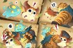 anthro beak brown_body brown_feathers feathers fur group horn male multicolored_body multicolored_fur orange_body orange_fur striped_body striped_fur stripes tan_body tan_fur two_tone_body two_tone_fur white_body white_feathers unknown_artist mo:astray sdorica mo_(mo:astray) pang_(sdorica) puggi felid goo_creature mammal pantherine tiger 2019 comic official_art