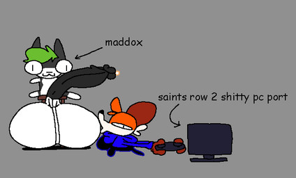 anthro anthro_on_anthro arrow_sign ball_kiss balls big_balls big_butt big_penis black_body black_bottomwear black_clothing black_ears black_eyes black_fur black_glans black_leggings black_legwear black_nose black_penis black_skin blue_clothing blue_hoodie blue_topwear bodily_fluids bottomwear brown_body brown_ears brown_fur butt chair cheek_tuft closed_smile clothed clothing computer_monitor controller cum cum_drip dripping duo facial_tuft fur furniture game_controller gaming genital_fluids genital_raphe genitals glans gloves_(marking) green_hair grey_background hair half-closed_eyes head_tuft holding_controller holding_game_controller holding_object hoodie huge_balls huge_penis humanoid_genitalia humanoid_penis hyper hyper_balls hyper_genitalia hyper_penis leaking_cum leg_markings leggings legwear licking male male/male markings mouth_closed multicolored_body multicolored_fur multicolored_skin narrowed_eyes nude on_chair oral orange_body orange_fur orange_hair orange_skin penis playing_video_game precum pupils raphe_(anatomy) screen scrotal_raphe sex simple_background sitting sitting_on_chair slit_pupils smile socks_(marking) text tongue toony topwear tuft two_tone_body two_tone_fur two_tone_skin white_balls white_body white_fur white_markings superiorfox saints_row maddox_(maddox_san) soups_(superiorfox) canid canine canis domestic_cat felid feline felis fox mammal red_fox true_fox 2025 character_name colored digital_drawing_(artwork) digital_media_(artwork) english_text flat_colors