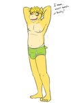 3:4 anthro anthrofied barefoot briefs briefs_only brown_eyes bulge clothed clothing dialogue english_text feet full-length_portrait fuze generation_3_pokemon green_briefs green_clothing green_underwear hands_behind_head hi_res male navel nintendo nipples numel pokemon pokemon_(species) pokemorph portrait rodd_(fuze) simple_background solo text topless underwear underwear_only white_background