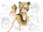 breasts butt eyelashes female nipples nude retro_anime_style simple_background solo tail text white_background karabiner animal_humanoid humanoid mammal rodent sciurid tree_squirrel 1996 4:3 japanese_text sketch