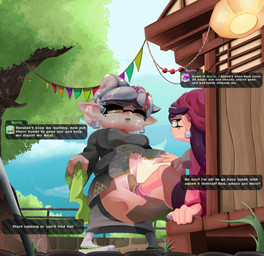 after_vore belly big_belly blue_sky breasts duo female female_pred outside overweight sky text vore yellow_eyes malachi21148 nintendo splatoon callie_(splatoon) marie_(splatoon) aquatic cephalopod humanoid inkling mollusk 2019 absurd_res english_text hi_res cousins_(lore)