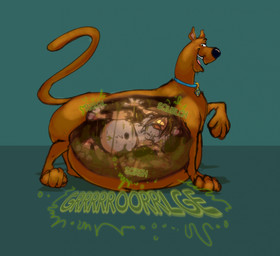 abdominal_bulge anthro collar collar_only collar_tag digestion digestion_noises duo feral fur hair half-closed_eyes internal male mostly_nude mostly_nude_male narrowed_eyes navel nude nude_anthro nude_male open_mouth paws raised_tail side_view soft_vore tail teeth tongue vore scudmum hanna-barbera scooby-doo_(series) maz_(scudmum) scooby-doo canid canine canis domestic_dog felid great_dane mammal mastiff molosser pantherine tiger 2026 hi_res