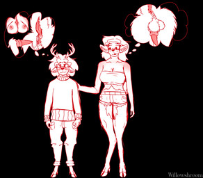 :3 adam's_apple after_orgasm after_sex after_vaginal airplane_ears animal_ears animal_genitalia animal_penis animal_vulva antlers anus anus_blush ass_up balls big_breasts black_background blush blush_face bodily_fluids body_blush body_hair bottomwear breast_play breasts butt cat_smile cervine_genitalia cervine_penis cervine_vulva clothed clothing cloven_hooves crop_top cum cum_drip cum_in_vagina cum_inside curly_hair deer_ears deer_nose denim denim_bottomwear denim_clothing denim_shorts dewclaw dripping duo ears_back ejaculation erection eyebrows eyelashes eyewear female female_penetrated fluffy fluffy_hair freckled_face freckles fur genital_fluids genitals glasses hair happy_trail hooves horn jeans larger_female leaking_cum lipstick long_sleeve_sweater looking_at_another looking_at_partner looking_at_viewer makeup male male/female male_penetrating medial_ring nipples nude outline pants penetration penile penis perineum pink_nipples pink_penis pivoted_ears raised_tail red_outline scut_tail sex sheath shirt short_tail shorts simple_background size_difference skinny small_penis smaller_male smile sweater tail taint_tuft thick_thighs thought_bubble titfuck topwear touching_shoulder tuft vaginal vaginal_penetration vulva vulva_blush willowshroom mythology alfred_tanner_bergmann valentine_rogers animal_humanoid cervine deer deer_humanoid humanoid mammal mammal_humanoid mythological_creature satyr absurd_res digital_media_(artwork) hi_res light_theme signature